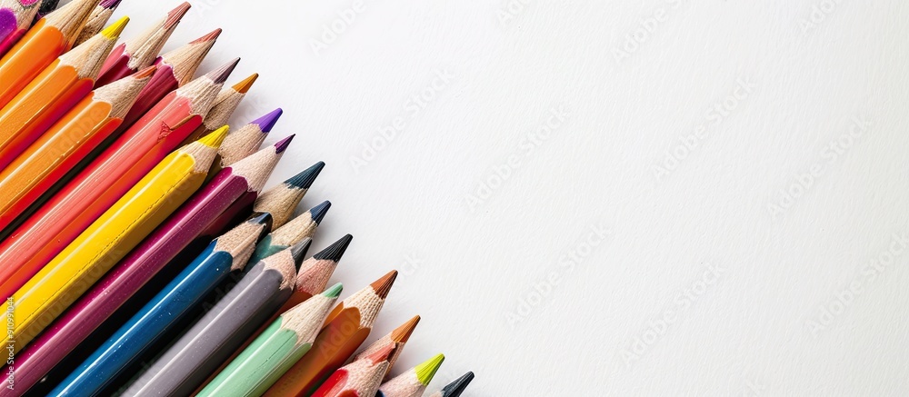 Poster education themed frame concept featuring a colored pencil against a white background with ample copy