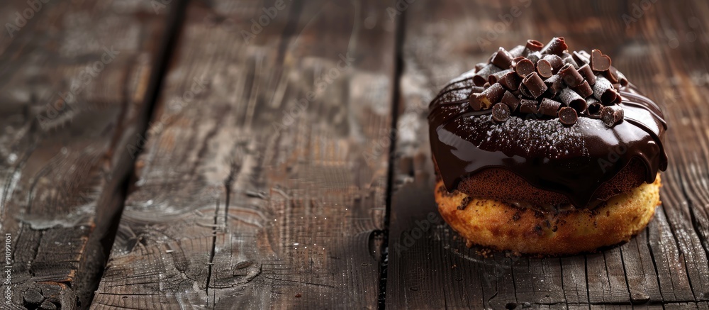 Aufkleber sponge cake topped with chocolate displayed on a wooden table with copy space image