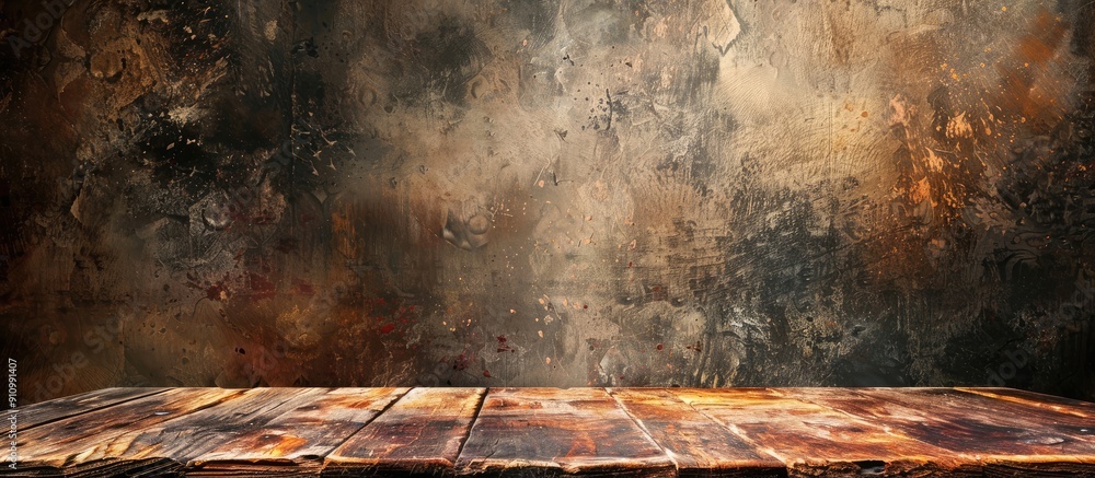 Aufkleber wooden table on a textured grunge background ideal for use as a copy space image