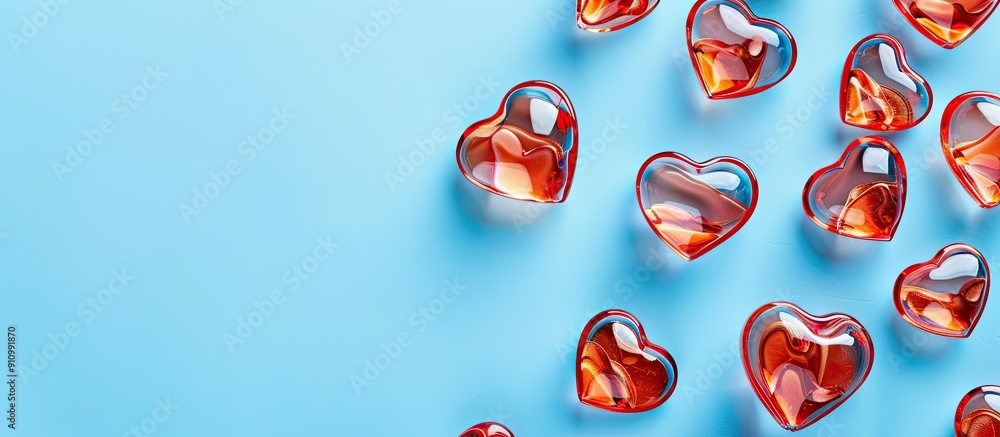 Aufkleber minimalistic valentine s day background showcasing a pattern of translucent red glass hearts over bl