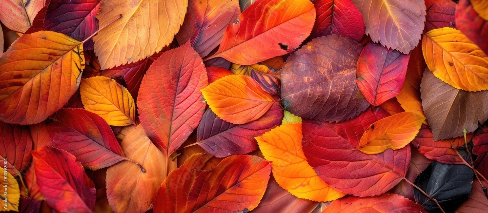 Poster background featuring colorful autumn leaves with copy space image available