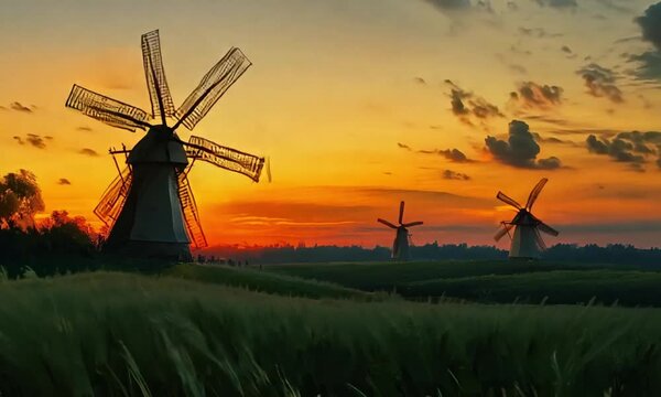 windmill in sunset