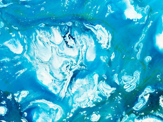 Abstract blue wave. Original creative painting. Hand drawn, impressionism style, color texture, brush strokes of paint, art background.