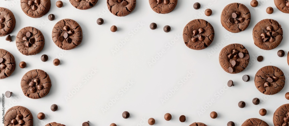 Aufkleber Create a background composition by framing your text with round cookies and chocolate pieces on a white background to incorporate a copy space image