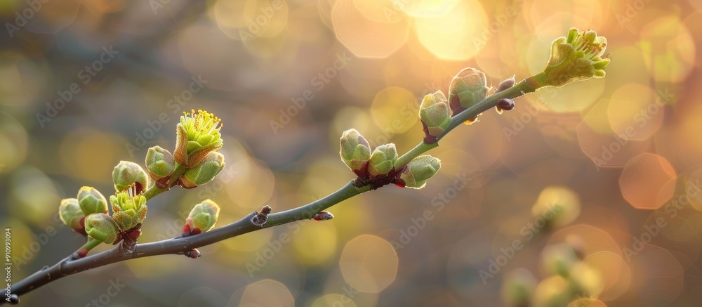 Leinwandbilder in early spring the tree s buds unfold against a blurred backdrop highlighting a copy space image