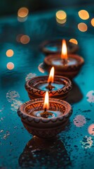 Concept of Diwali festival of lights tradition Diya oil lamps. Diwali festival holiday concept 