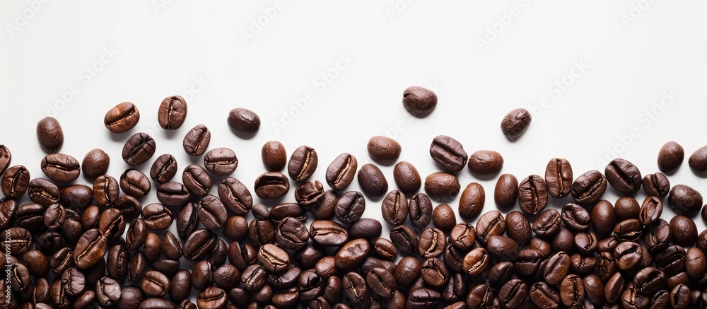 Poster copy space image of coffee beans on a white background ideal for coffee related designs or concepts