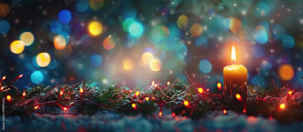 Leinwandbilder a festive christmas background with a floating candle colorful garland and bokeh effect creating a p