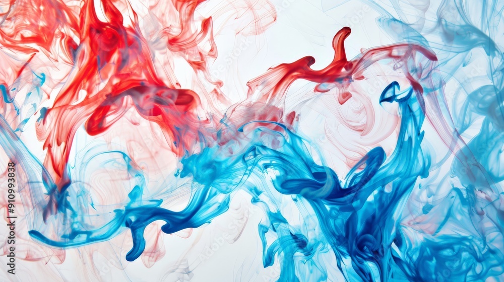 Aufkleber A dynamic fusion of swirling blue and red colors creates an abstract visual, blending cool and warm tones to evoke contrast, movement, and artistic flair.