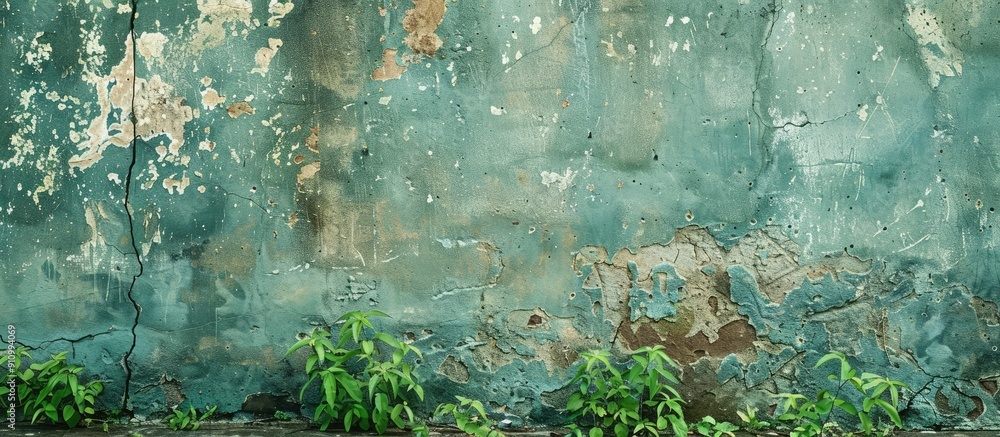 Poster old green background with a concrete wall suitable for copy space image