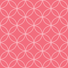Fototapeta premium Geometric seamless pattern. Minimalism graphic pink print, trendy abstract geometric multi circle elements background, tile. For interior design, fashion cloth, textile, fabric, wrapping paper