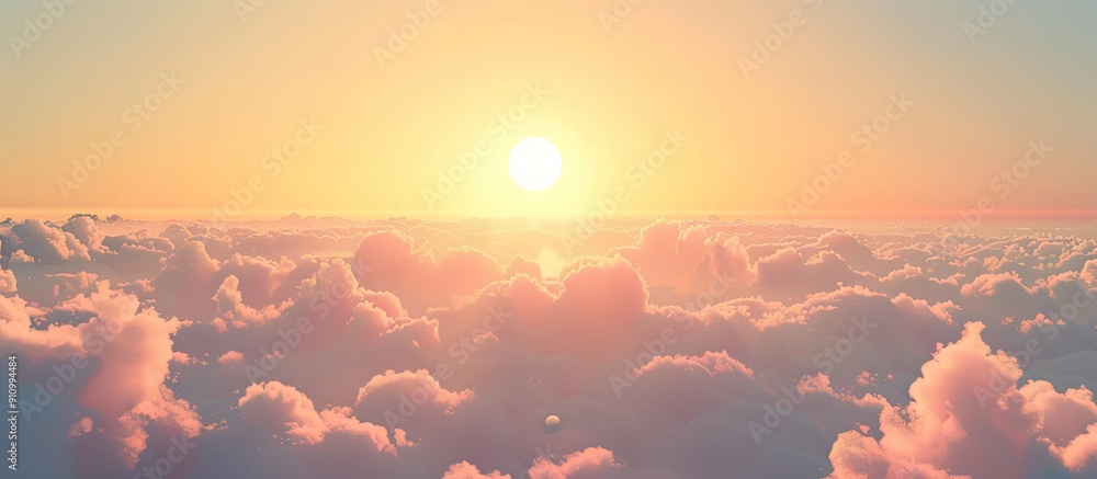 Poster sunset or sunrise sky with light clouds and the real sun ideal for a copy space image