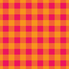 Plaid check seamless pattern. Crossed lines grid vichy gingham repeat orange pink print, check background. Tartan plaid design for decorative, wallpaper, shirt, clothing, tablecloths wrapping, textile