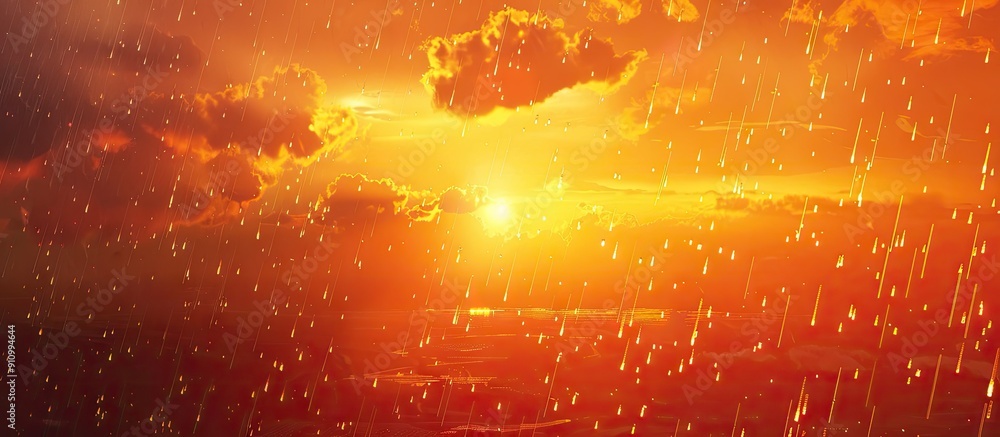 Poster sunset casts an orange hue over the sky signaling rain soon includes copy space image