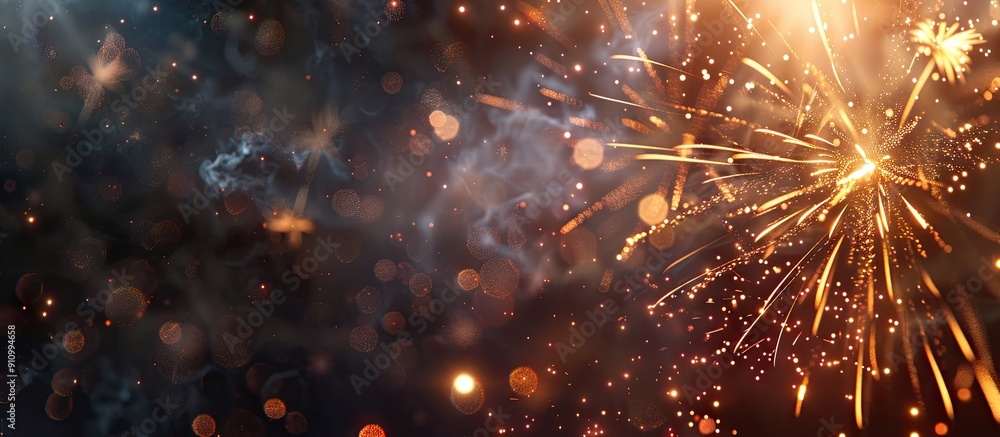 Poster Spectacular fireworks illuminate the night sky over a dark backdrop creating a captivating scene with copy space image