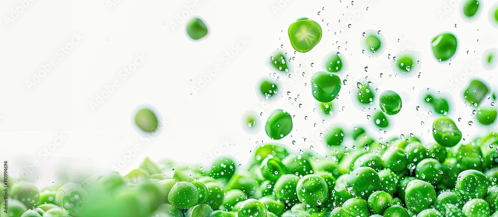 Poster Fresh peas displayed with copy space image on white background