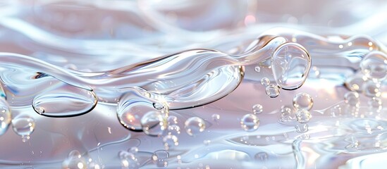 Close up of a clear cosmetic cream gel with bubbles on a smooth inviting background of a skincare serum ideal for product showcasing with copy space image