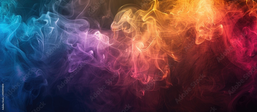 Poster colorful abstract smoke swirling against a dark backdrop with copy space image