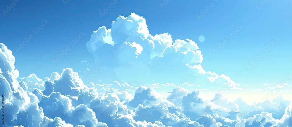 Poster daytime scenery with a clear blue sky and fluffy white clouds perfect for a copy space image