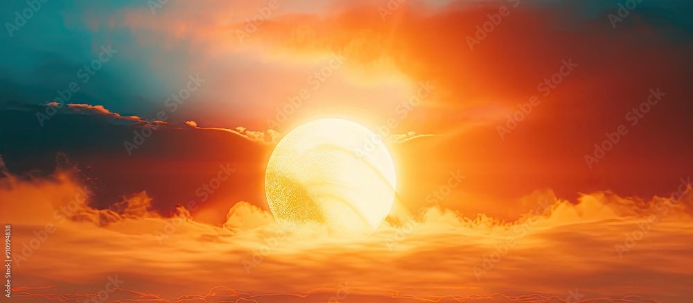 Poster Sunset illuminating an abstract full Sun in the copy space image