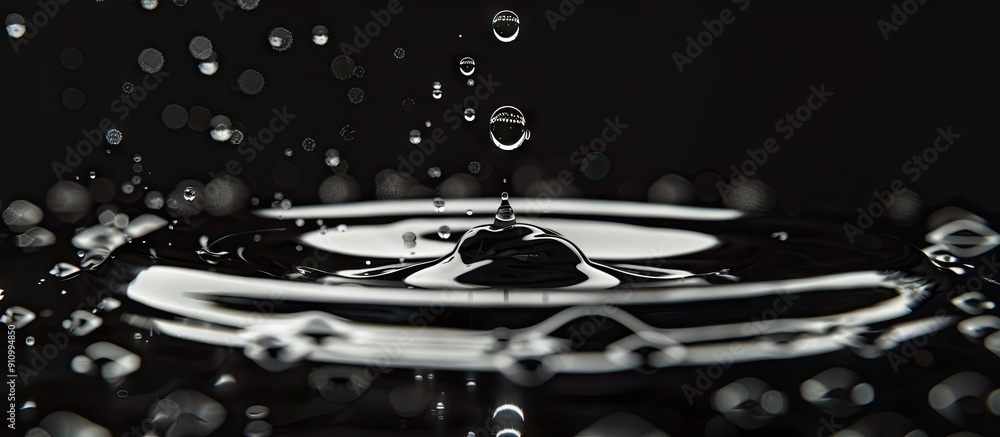 Aufkleber Macro image of bouncing water drop on black background with copy space image