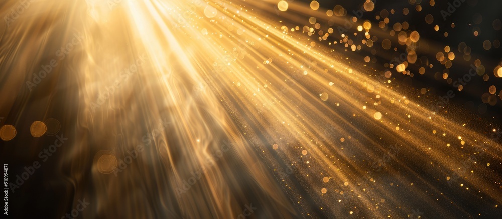 Poster Bright light beams with gold hue illuminating a dark backdrop in a captivating copy space image
