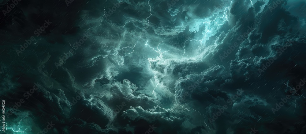Aufkleber Eerie stormy night sky with swirling clouds and lightning flashes creating a mysterious atmosphere in the copy space image