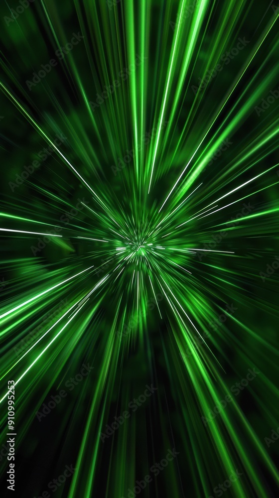 Poster green light effect to simulate high speed when zooming in to the center.