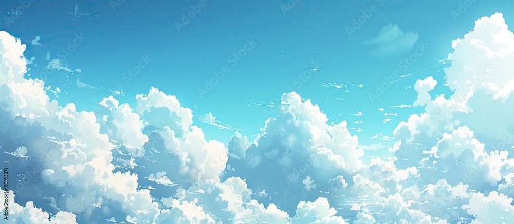 Poster Scenic blue sky with fluffy white clouds in a random pattern perfect for a copy space image