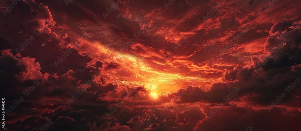 Poster Sunset with dark swirling clouds in the sky perfect for a copy space image