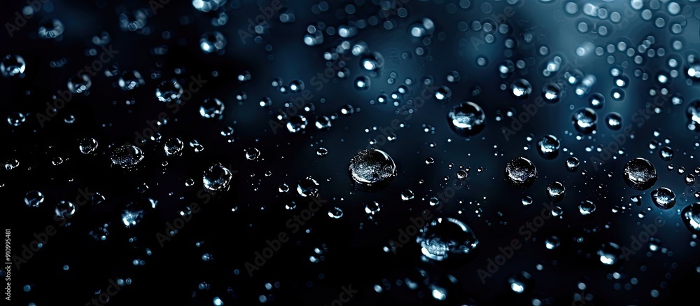 Poster Water droplets against a dark backdrop with copy space image