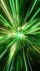 Obraz premium Green light effect to simulate high speed when zooming in to the center.