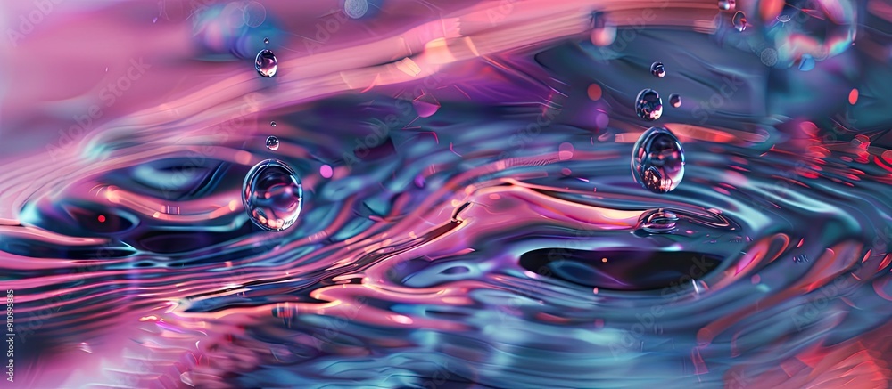 Poster Gorgeous patterns displayed on the liquid s surface following a droplet creating a captivating copy space image