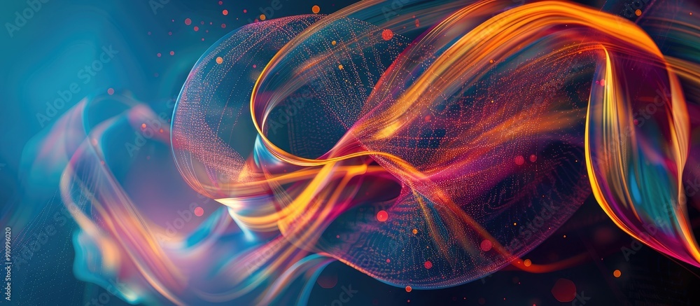 Aufkleber Vibrant swirling lines with a luminous abstract design against a dark backdrop for a captivating copy space image
