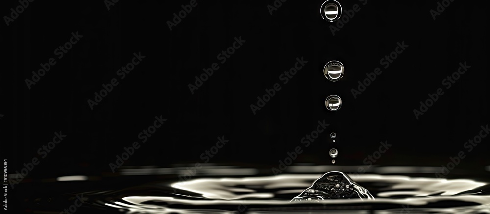 Aufkleber Macro image of bouncing water drop on black background with copy space image