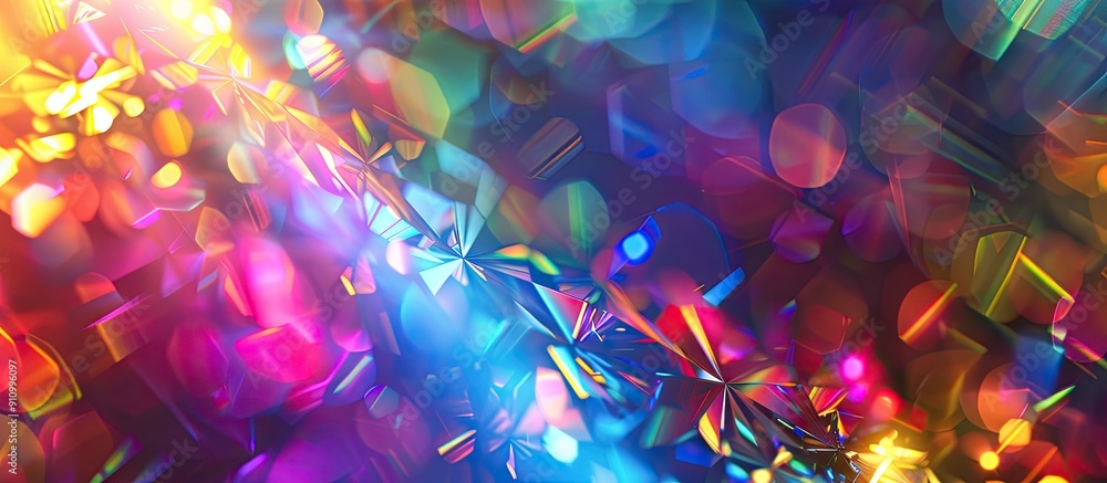 Aufkleber Abstract crystal flare effect creating a vibrant prism rainbow light overlay on a dark background with a holographic reflection giving a colorful glare bokeh suitable for copy space image