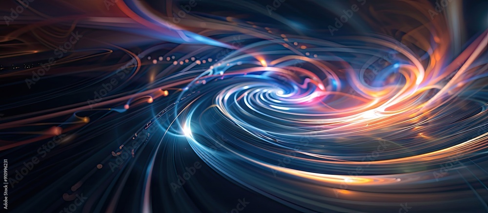 Poster Vibrant swirling lines with a luminous abstract design against a dark backdrop for a captivating copy space image