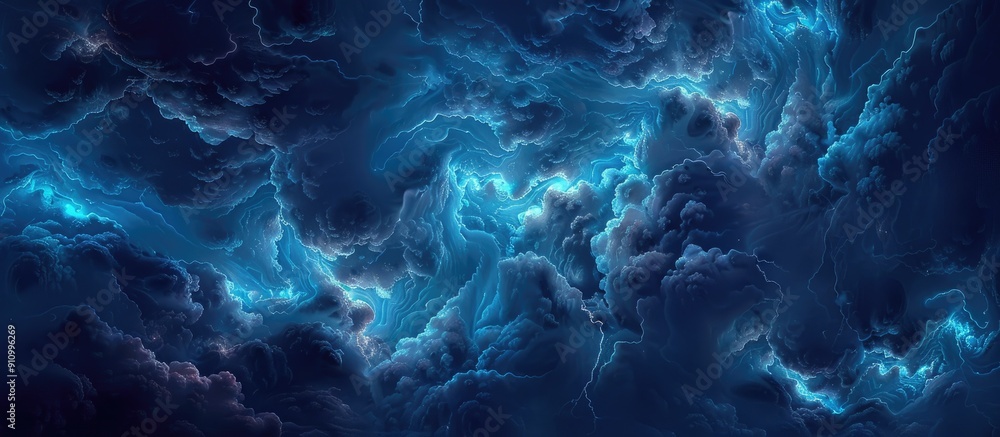 Aufkleber Eerie stormy night sky with swirling clouds and lightning flashes creating a mysterious atmosphere in the copy space image