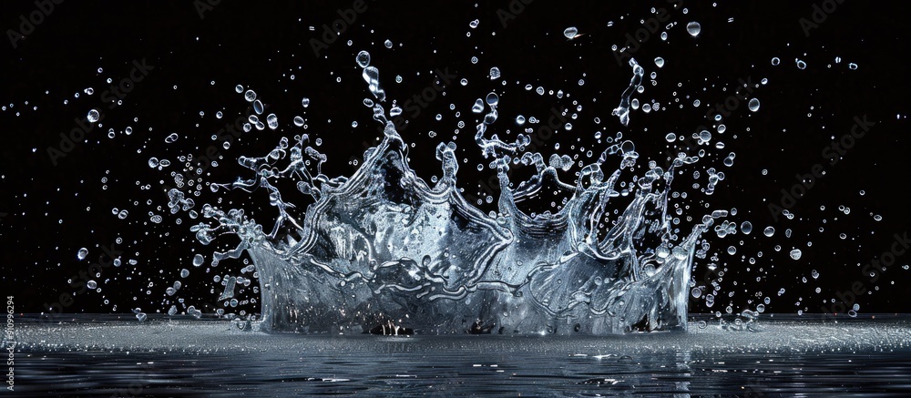 Poster a frozen motion shot captures water splashing against a wall or ground exploding into droplets that 