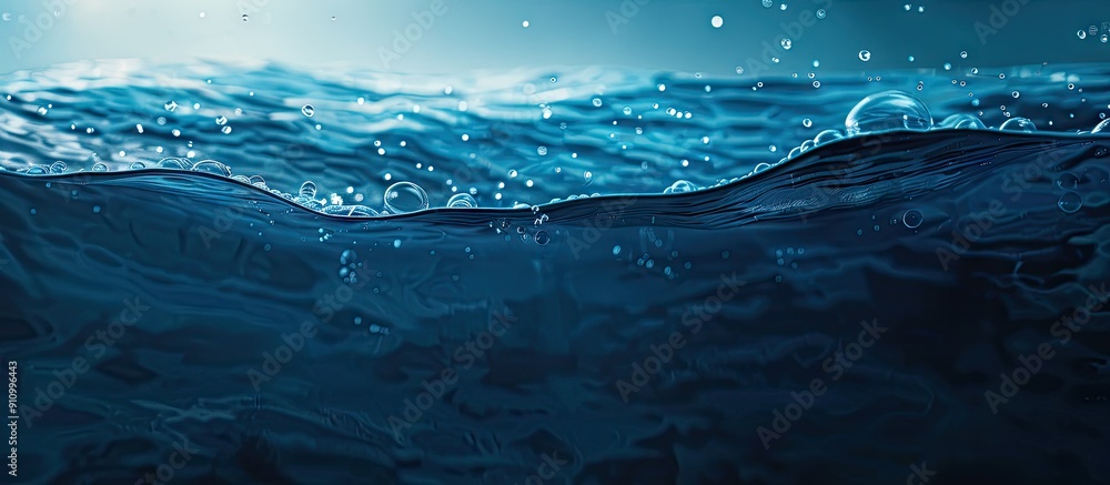 Aufkleber Bubbles and waves create a serene underwater scene with a blue hue featuring a deep sea with copy space image