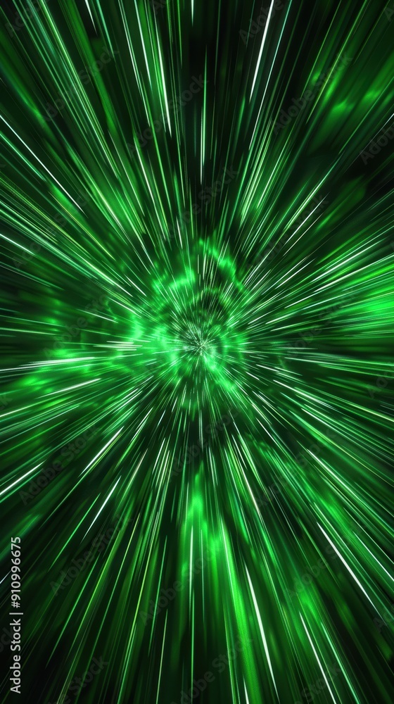 Poster green light effect to simulate high speed when zooming in to the center.