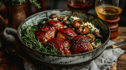 Roasted Chicken with Mushrooms and Rosemary
