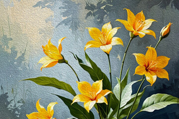 Obraz premium Oil painting . Artistic brush strokes. Botanical pattern for printing on wall decorations. Generated by Ai