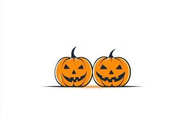 Obraz premium Simple line art of a pair of jack-o'-lanterns with different expressions, in a clean and minimalist style, isolated on a white background with space for text