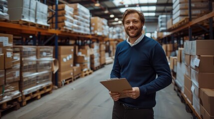 The warehouse manager with clipboard