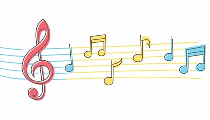 Continuous one line drawing music notes on stave. Musical symbol in one linear