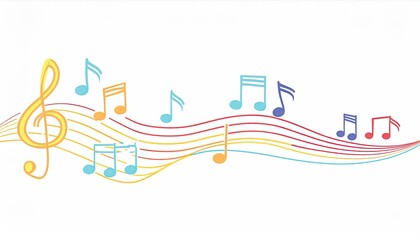 Continuous one line drawing music notes on stave. Musical symbol in one linear