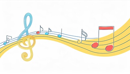 Continuous one line drawing music notes on stave. Musical symbol in one linear