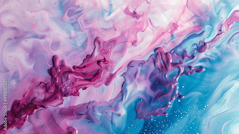 Aufkleber Featuring lush pink and blue paint flows, this image creates intricate abstract patterns that represent harmony and the beauty of artistic fusion in a captivating visual style.