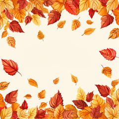 Fototapeta premium Autumn seasonal background with long horizontal border, background of autumn leaves in gold, red and orange colors isolated on background, Hello Autumn vector illustration